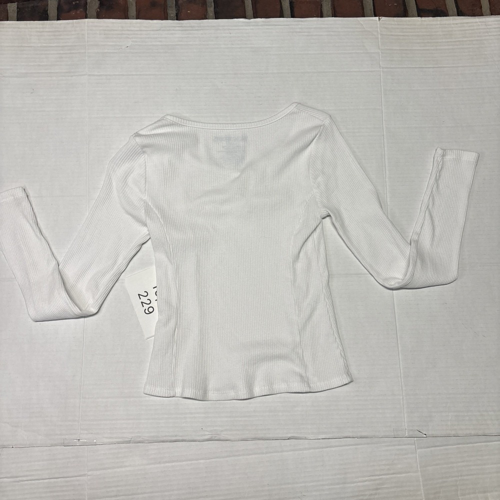 Thereabouts Girls White Ribbed Long Sleeve V-Neck Ruched Top Size M 10/12 - Picture 4 of 5